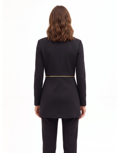 Manteau deux-en-un mi-long et court en néoprène avec fermeture éclair à la taille Rinascimento