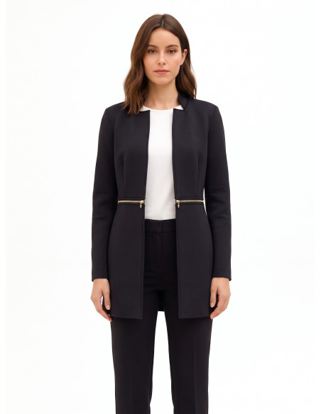 Manteau deux-en-un mi-long et court en néoprène avec fermeture éclair à la taille Rinascimento