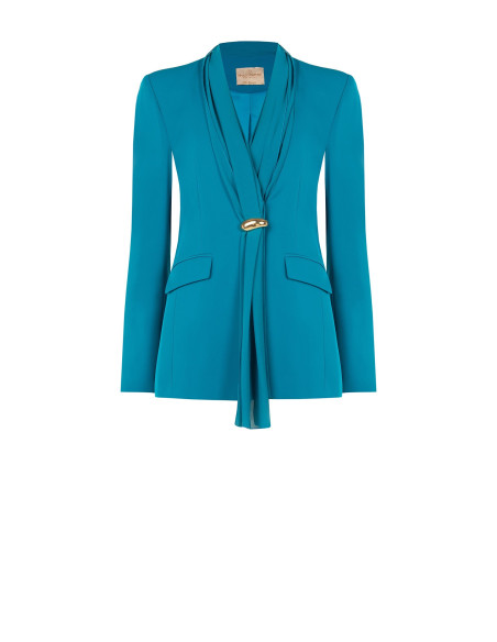 Veste blazer cintrée en tissu cady avec encolure et drapé en georgette Rinascimento