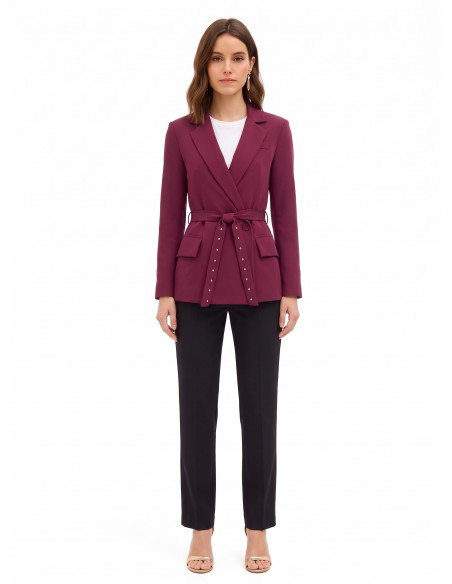 Veste blazer en tissu cadì avec ceinture assortie et clous Rinascimento