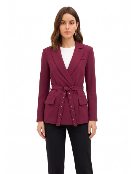 Veste blazer en tissu cadì avec ceinture assortie et clous Rinascimento