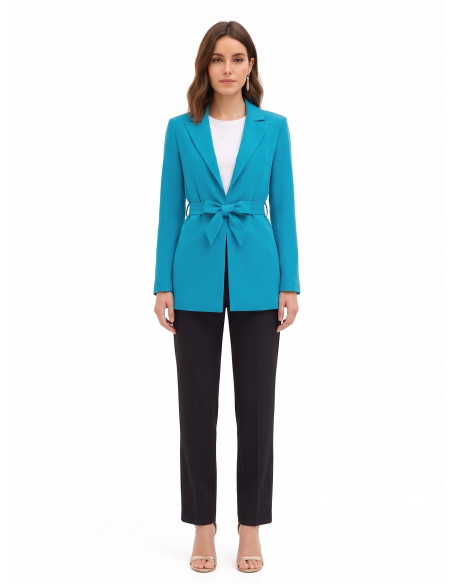 Veste blazer ouverte en tissu cadi avec ceinture assortie Rinascimento