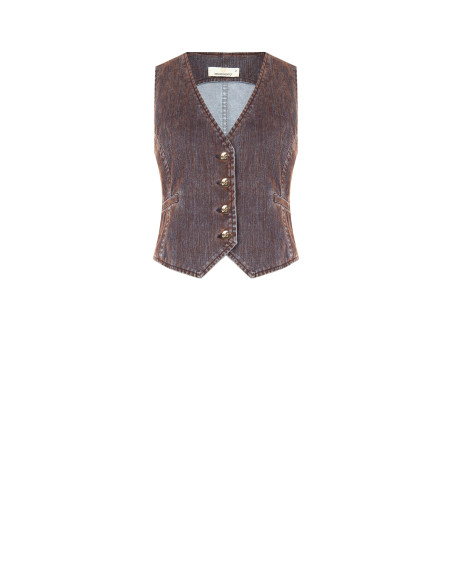 Gilet en denim velours à boutons siglés Rinascimento