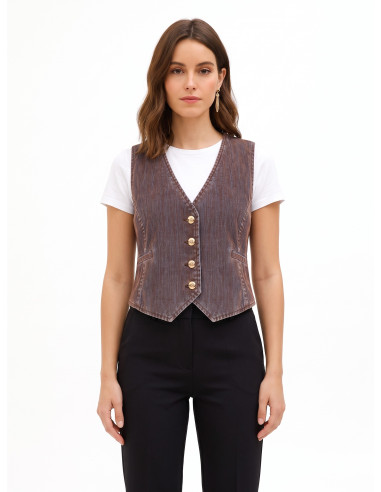Gilet en denim velours à boutons siglés Rinascimento