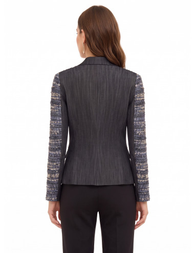 Veste blazer cintrée en tweed avec lurex et dos en denim Rinascimento