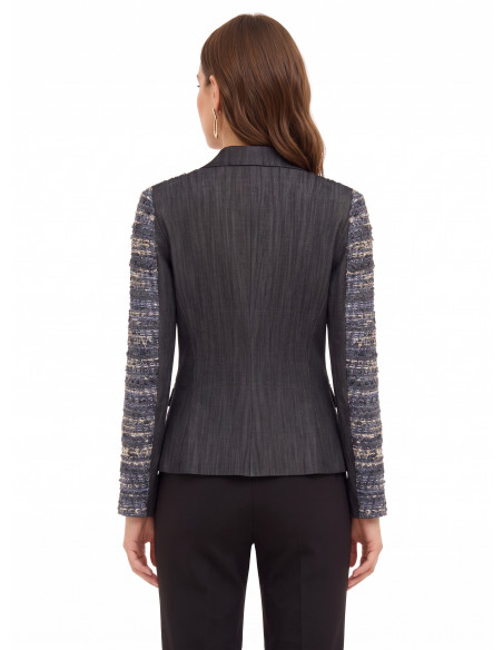Veste blazer cintrée en tweed avec lurex et dos en denim Rinascimento