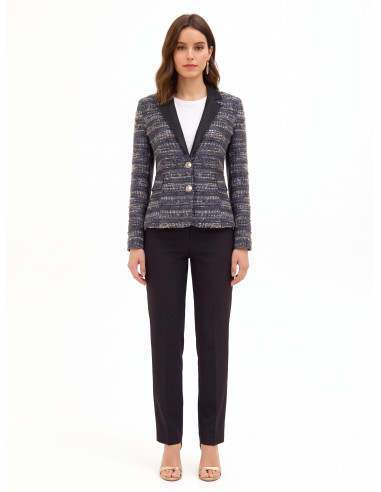 Getailleerde tweedblazer met lurex en denim achterkant Rinascimento