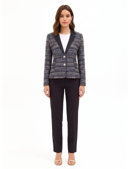 Veste blazer cintrée en tweed avec lurex et dos en denim Rinascimento