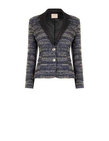 Getailleerde tweedblazer met lurex en denim achterkant Rinascimento