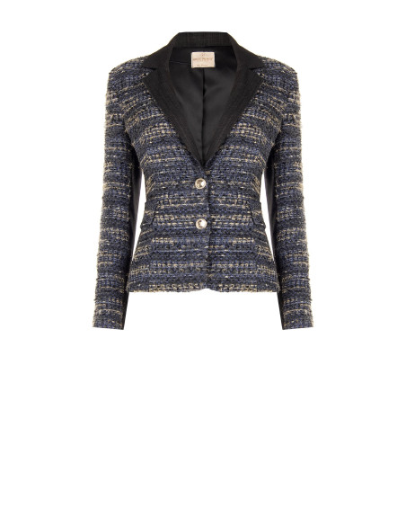 Veste blazer cintrée en tweed avec lurex et dos en denim Rinascimento