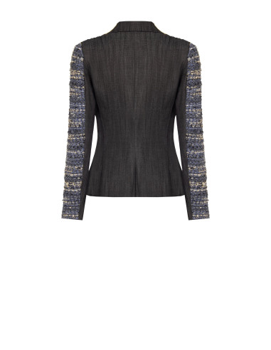 Veste blazer cintrée en tweed avec lurex et dos en denim Rinascimento