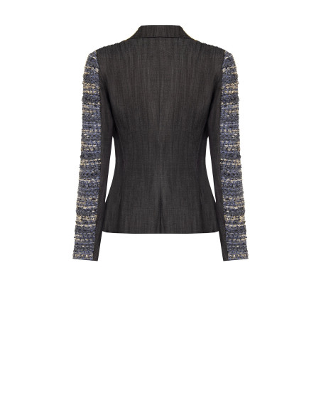 Getailleerde tweedblazer met lurex en denim achterkant Rinascimento