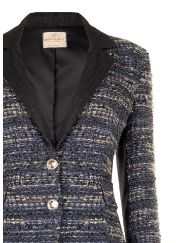 Getailleerde tweedblazer met lurex en denim achterkant Rinascimento
