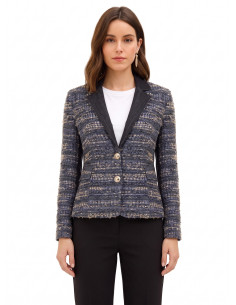 Getailleerde tweedblazer met lurex en denim achterkant Rinascimento