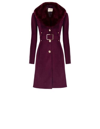 Manteau long cintré en velours avec col en fausse fourrure amovible et ceinture en similicuir Rinascimento