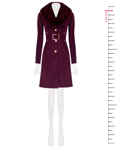Manteau long cintré en velours avec col en fausse fourrure amovible et ceinture en similicuir Rinascimento