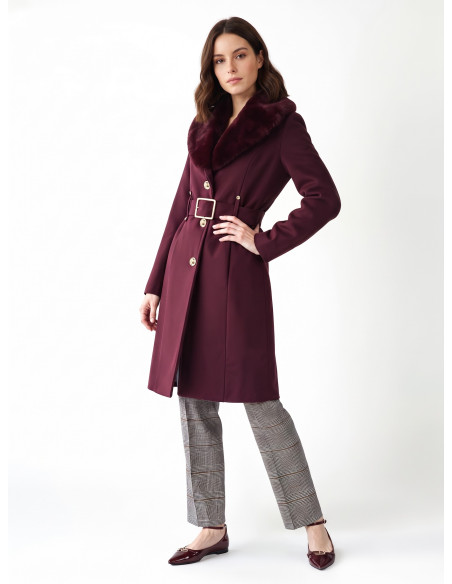 Manteau long cintré en velours avec col en fausse fourrure amovible et ceinture en similicuir Rinascimento