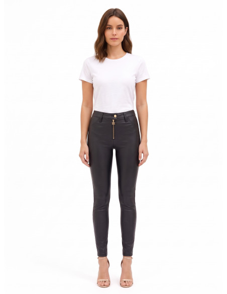 Pantalon skinny en similicuir avec fermeture éclair et logo RR Rinascimento