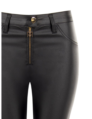 Pantalon skinny en similicuir avec fermeture éclair et logo RR Rinascimento