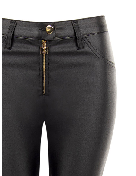 Pantalon skinny en similicuir avec fermeture éclair et logo RR Rinascimento