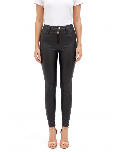 Pantalon skinny en similicuir avec fermeture éclair et logo RR Rinascimento