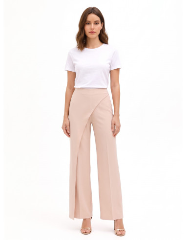 Pantalon palazzo en tissu cady avec panneau effet portefeuille Rinascimento