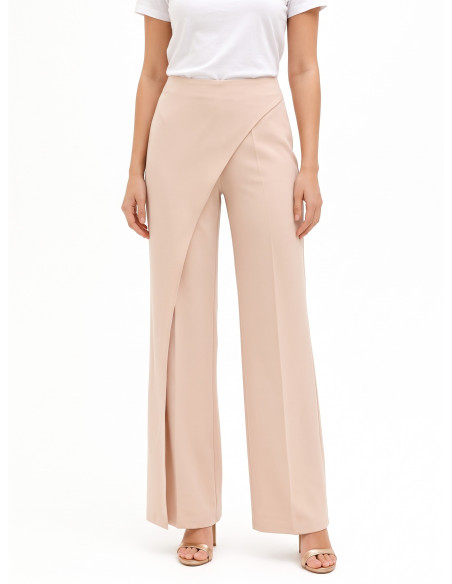 Pantalon palazzo en tissu cady avec panneau effet portefeuille Rinascimento