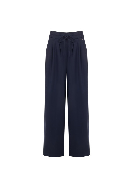 Pantalon palazzo en mélange de viscose avec cordon de serrage à la taille Rinascimento