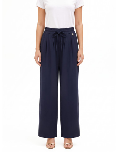 Pantalon palazzo en mélange de viscose avec cordon de serrage à la taille Rinascimento