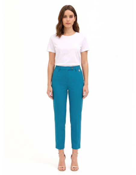Pantalon cigarette raccourci en polyviscose avec élastique au dos Rinascimento
