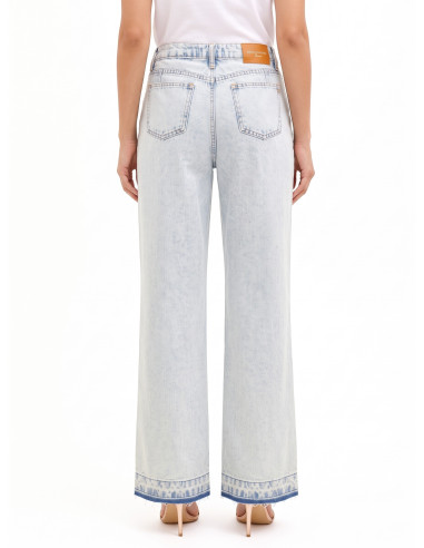 Widelegjeans met dubbele plooien en onafgewerkte zoom, extra lichte wassing Rinascimento