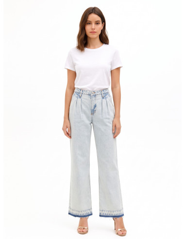 Jean wide leg avec double pli et ourlet effiloché, délavage extra clair Rinascimento