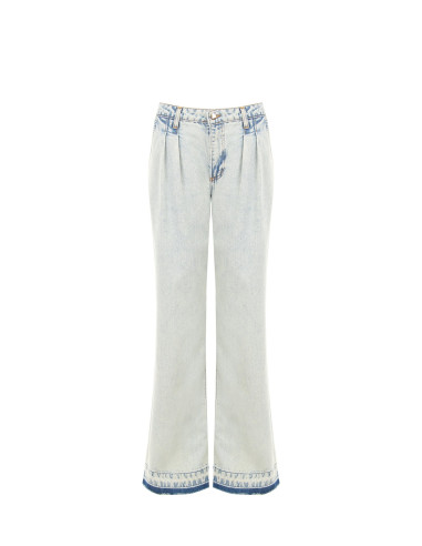 Widelegjeans met dubbele plooien en onafgewerkte zoom, extra lichte wassing Rinascimento