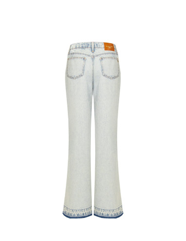 Widelegjeans met dubbele plooien en onafgewerkte zoom, extra lichte wassing Rinascimento
