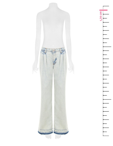Jean wide leg avec double pli et ourlet effiloché, délavage extra clair Rinascimento