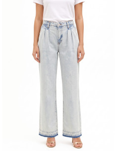 Widelegjeans met dubbele plooien en onafgewerkte zoom, extra lichte wassing Rinascimento