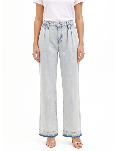 Jean wide leg avec double pli et ourlet effiloché, délavage extra clair Rinascimento