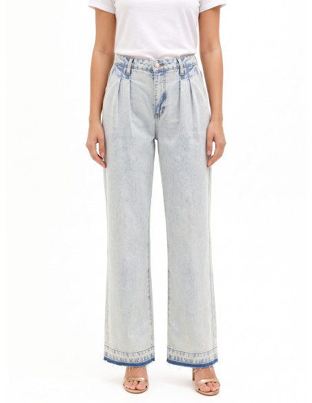 Jean wide leg avec double pli et ourlet effiloché, délavage extra clair Rinascimento