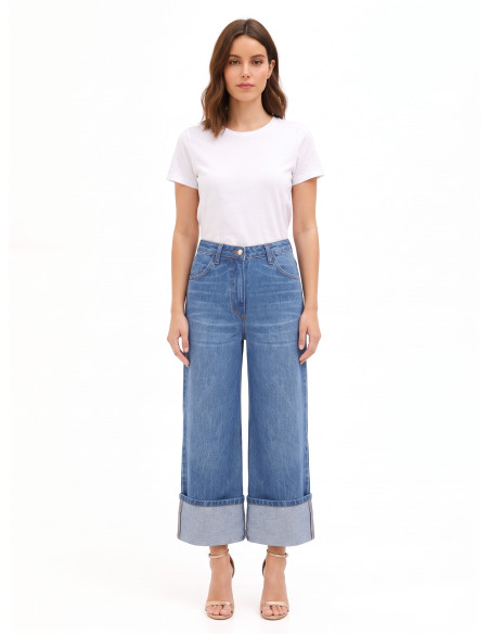 Straight cropped jeans met extra grote omslag Rinascimento