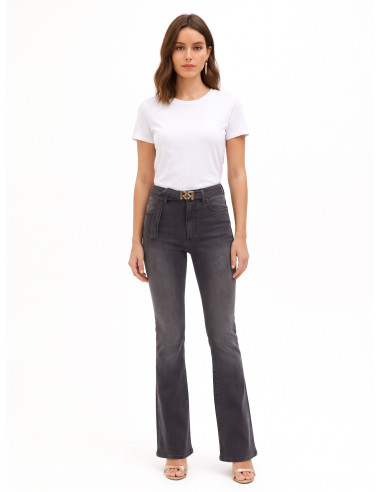 Jean flare extensible avec ceinture assortie et boucle logo RR Rinascimento