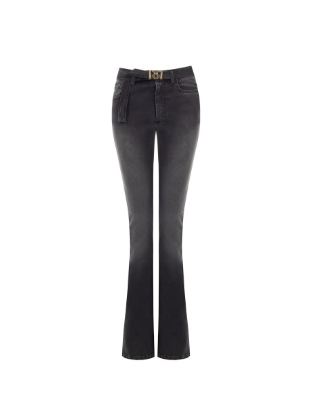 Jean flare extensible avec ceinture assortie et boucle logo RR Rinascimento