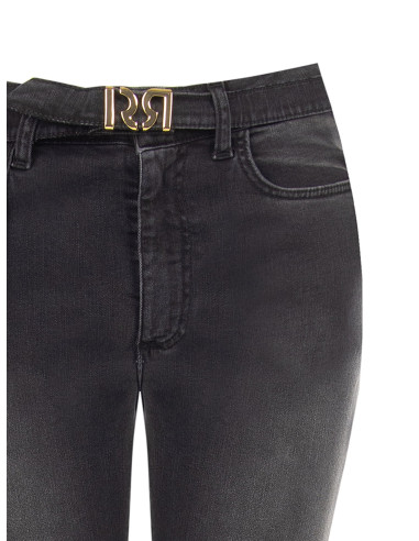 Jean flare extensible avec ceinture assortie et boucle logo RR Rinascimento