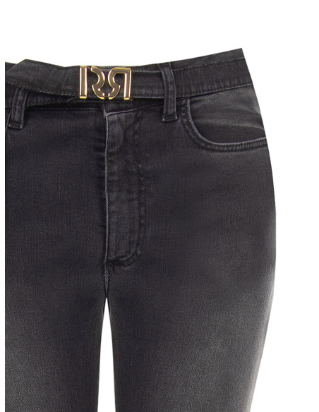 Jean flare extensible avec ceinture assortie et boucle logo RR Rinascimento