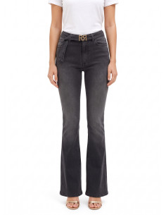 Jean flare extensible avec ceinture assortie et boucle logo RR Rinascimento
