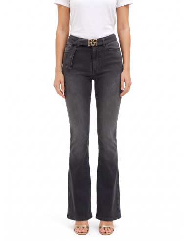 Jean flare extensible avec ceinture assortie et boucle logo RR Rinascimento