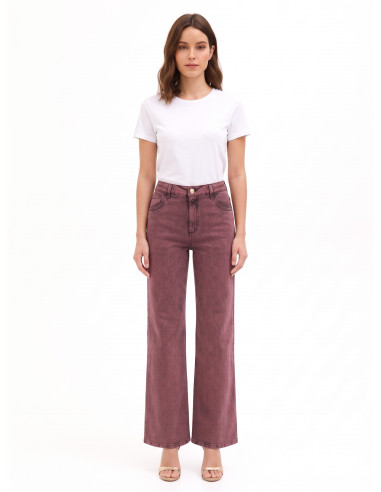 Wide leg-jeans met stretch en een versleten look Rinascimento