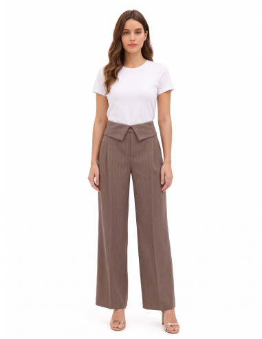 Pantalon palazzo en viscose mélangée à rayures avec revers à la taille Rinascimento