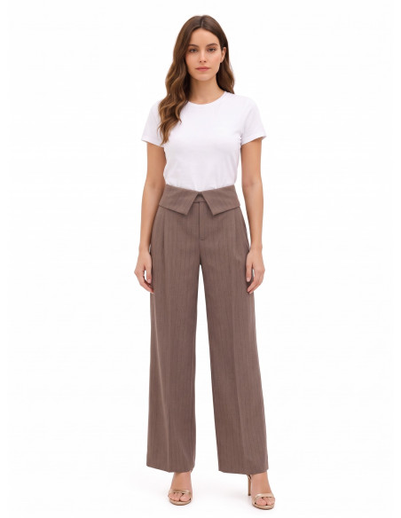 Pantalon palazzo en viscose mélangée à rayures avec revers à la taille Rinascimento