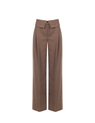 Pantalon palazzo en viscose mélangée à rayures avec revers à la taille Rinascimento