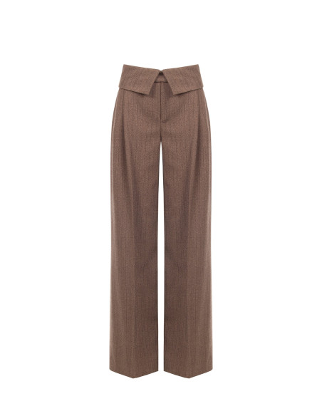 Pantalon palazzo en viscose mélangée à rayures avec revers à la taille Rinascimento